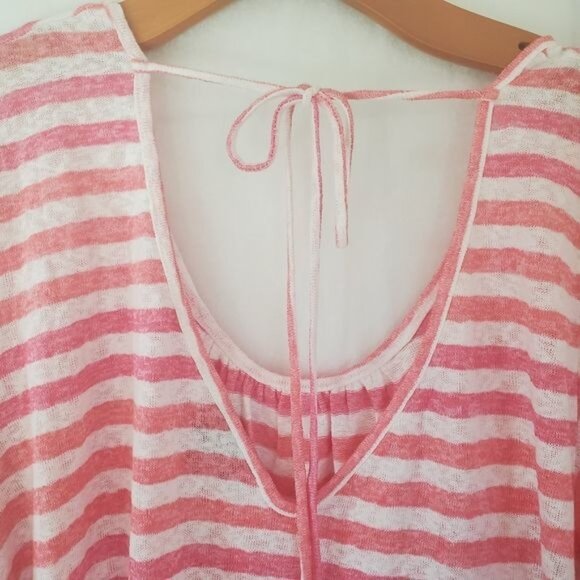 B COLLECTION BOBEAU Women Top Plus Sz 2X Coral White Stripe Flutter Short Sleeve - Picture 8 of 10